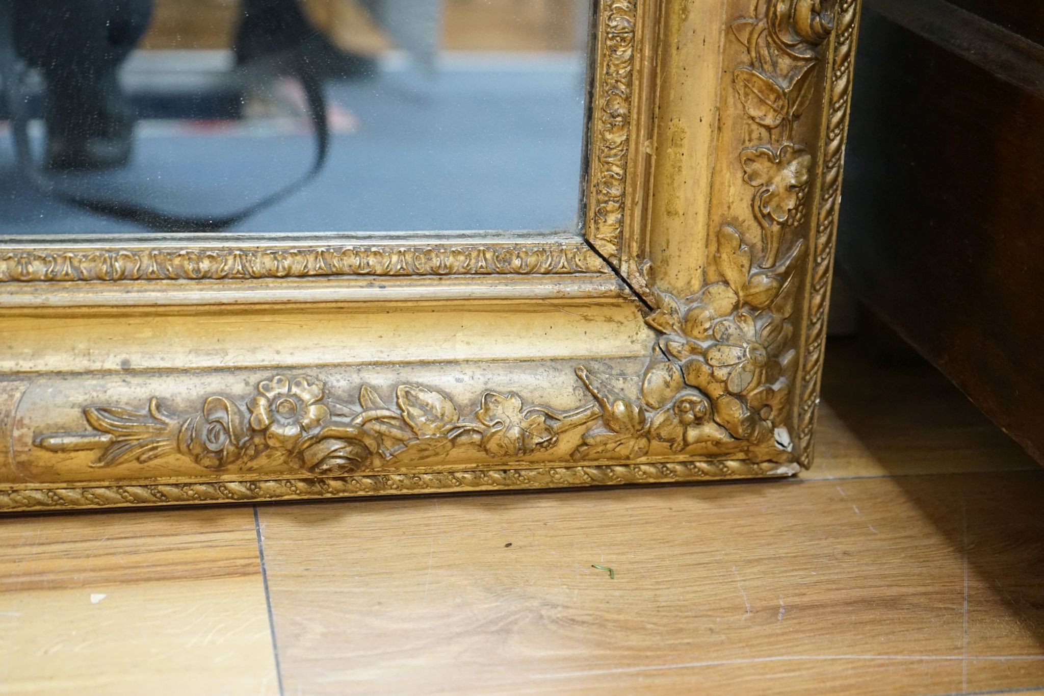 A 19th century French giltwood and gesso overmantel mirror, width 87cm, height 142cm